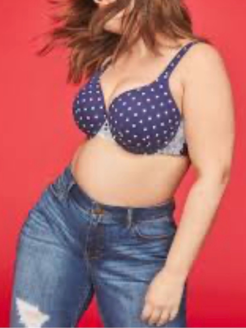 Cacique Navy Polka Dot Underwire Bra